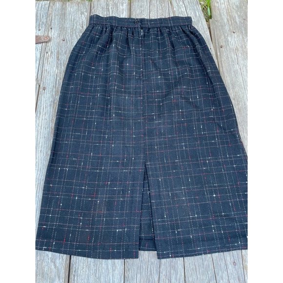 Vintage 1980s Black abstract Plaid Wool Blend Skirt - Picture 4 of 10
